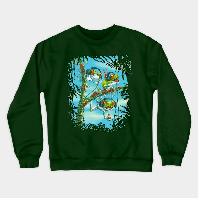 Trio of Tree Frogs Chillin Crewneck Sweatshirt by Mudge